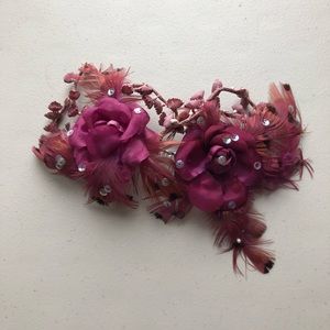 Royal Fushia Flower and Feather Headpiece